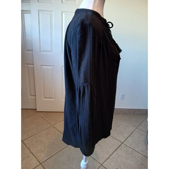 Women's Long Sleeve Tonal Embroidered Peasant Top - Knox Rose Black Size Small - Picture 3 of 16